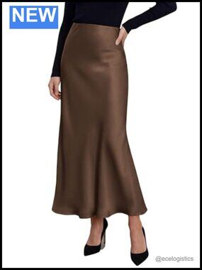 PRETTYGARDEN Women's Silk Satin Maxi Skirts Fall Clothes
